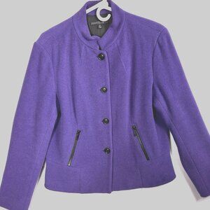 Lafayette 148 NY Womens Sz 14 Wool Blend Mandarin Collar‎ Blazer Jacket Purple